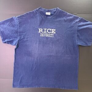 Vintage Rice University Tshirt Adult Size XL Embroidered Logo Navy Blue